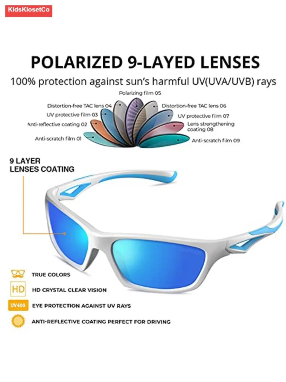 Kids Polarized Sunglasses with TPEE Unbreakable Frame - Sport Baseball Cycling